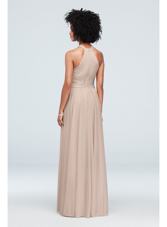 High-Neck Mesh Bridesmaid Dress with Full Skirt  F19931