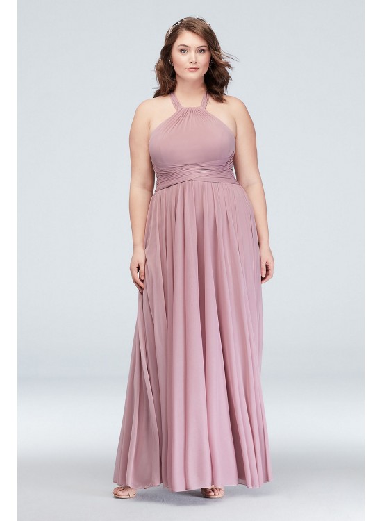 High-Neck Mesh Bridesmaid Dress with Full Skirt  F19931