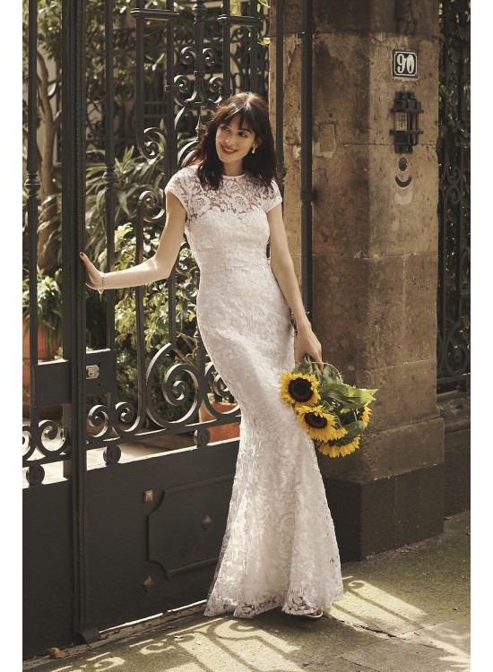 High-Neck Metallic Lace Mermaid Wedding Dress DB Studio 261032