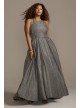 High Neck Metallic Plus Size High Low Hem Gown Betsy and Adam A23281W