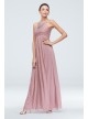 High Neck Pleated Crisscross Glitter Chiffon Dress DB Studio W60093