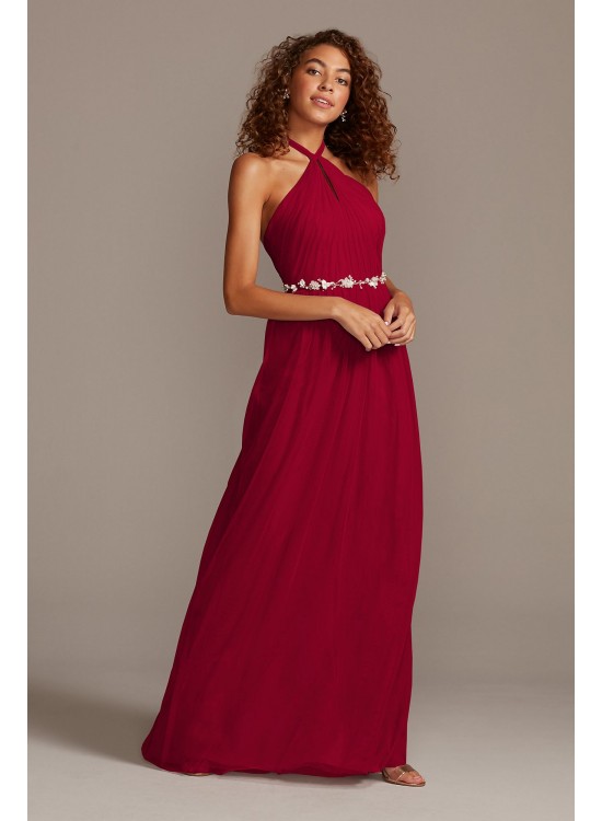 High-Neck Pleated Soft Net Bridesmaid Dress  F20115