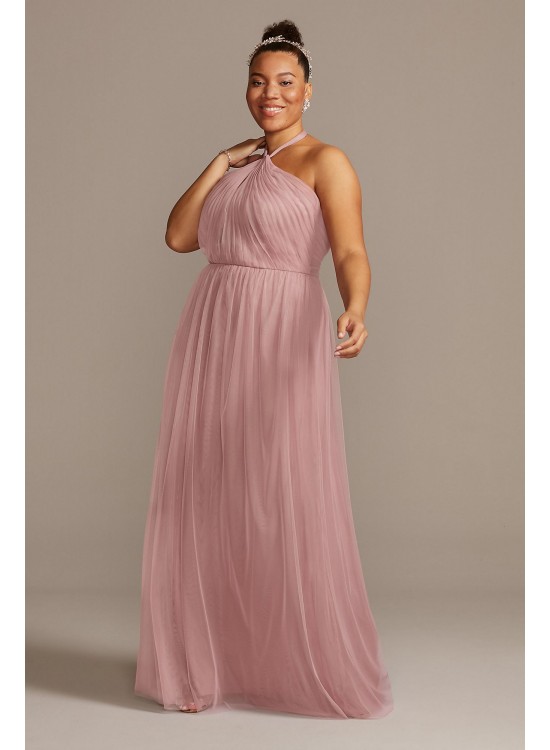 High-Neck Pleated Soft Net Bridesmaid Dress  F20115