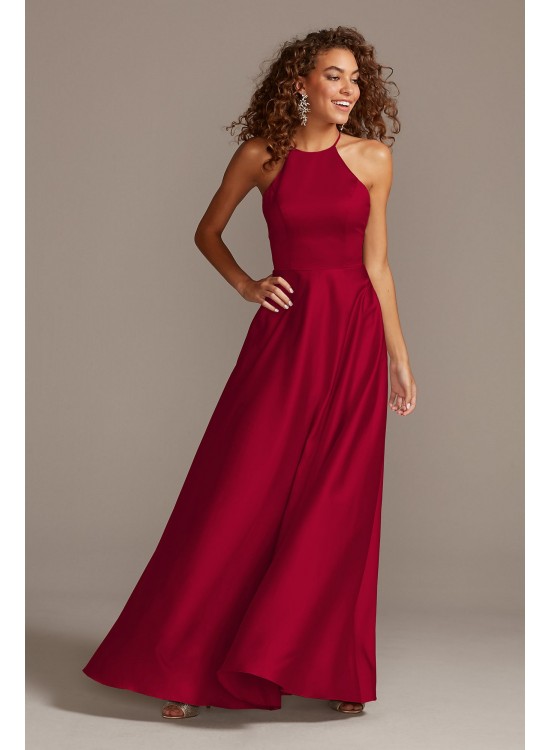 High-Neck Satin A-Line Bridesmaid Dress  F20132