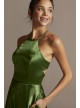 High Neck Satin Slit Gown with Pockets Blondie Nites 1160BN