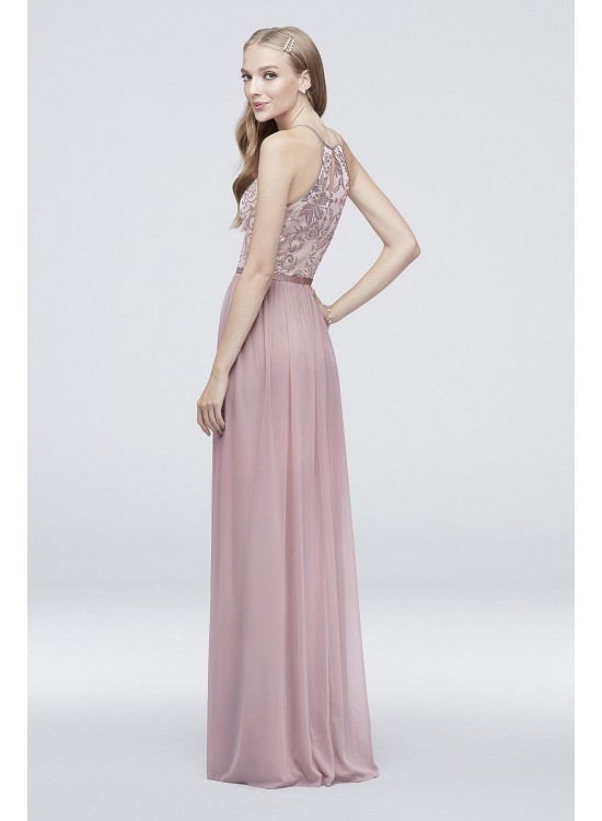 High-Neck Sequin and Mesh Gown with Keyhole DB Studio DS270021