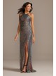 High Neck Side Ruched Sequin Dress with Slit Night Studio 2243