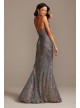 High Neck Side Ruched Sequin Dress with Slit Night Studio 2243