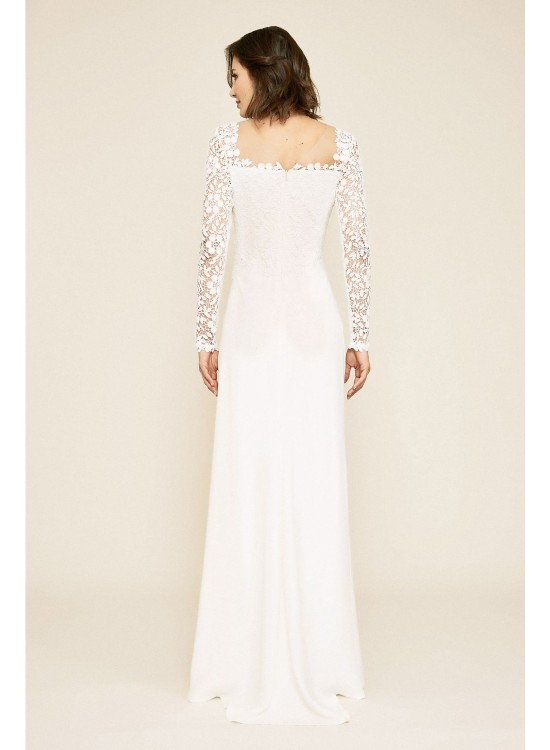 Hunter Tulle and Crepe Long Sleeve Wedding Dress Tadashi Shoji BEH18842LBR