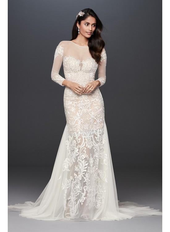 Illusion Applique and Tulle Godet Wedding Dress  SWG827