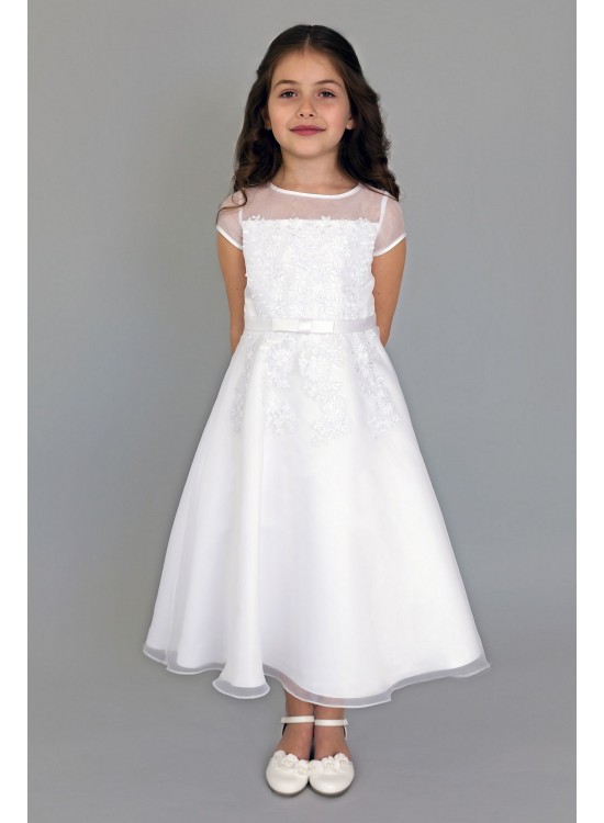 Illusion Cap Sleeve Fit-and-Flare Communion Dress  C5-367