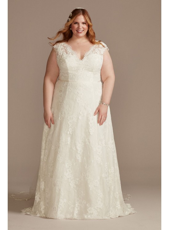 Illusion Cap Sleeve Lace Plus Size Wedding Dress DB Studio 9WG4026