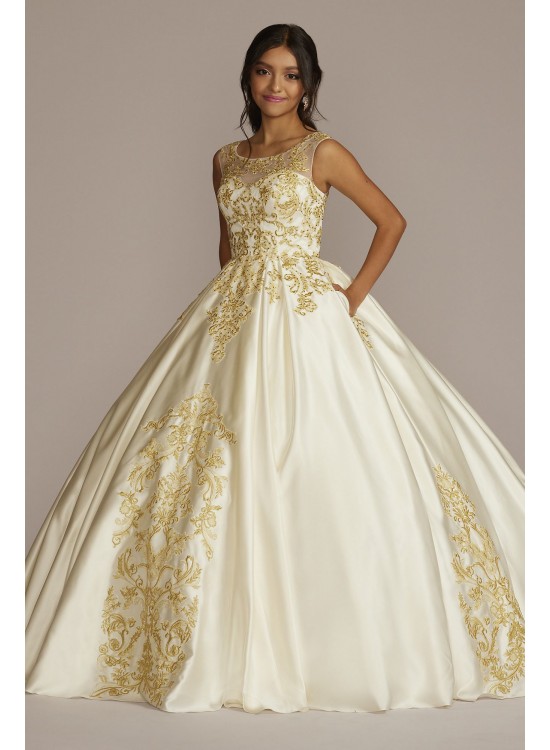 Illusion Cap Sleeve Pleated Quince Ball Gown Fifteen Roses FR2204