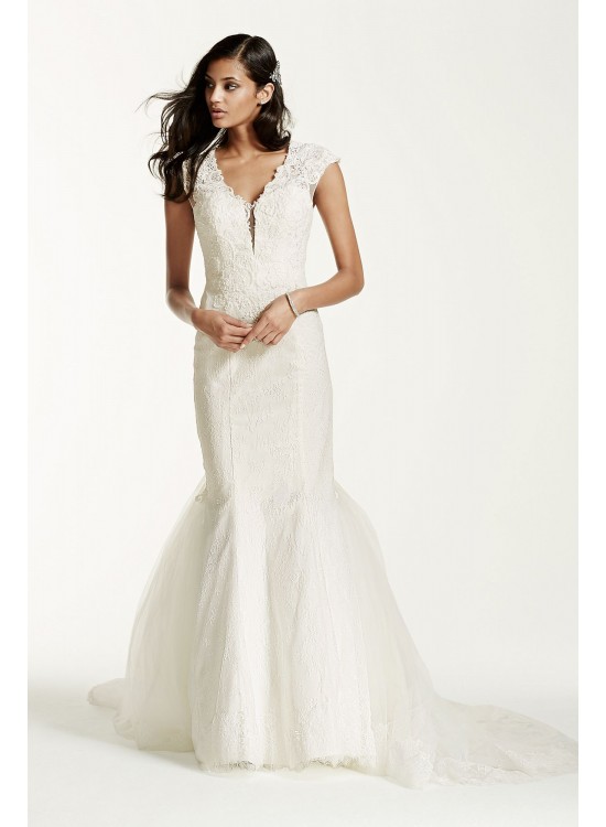 Illusion Deep Plunge Lace Cap Sleeve Wedding Dress  SWG681