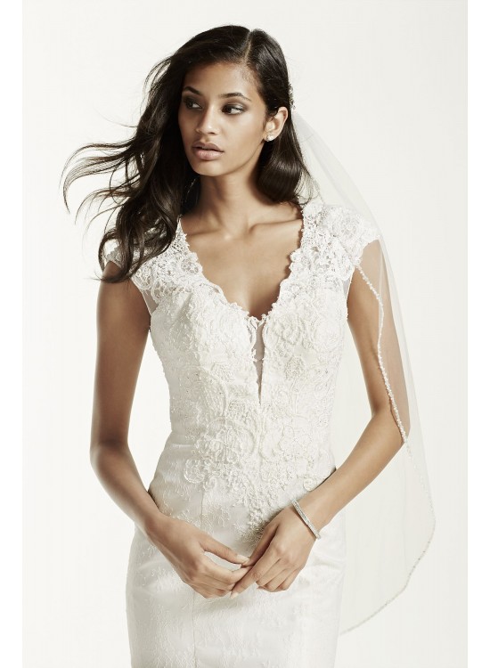 Illusion Deep Plunge Lace Cap Sleeve Wedding Dress  SWG681