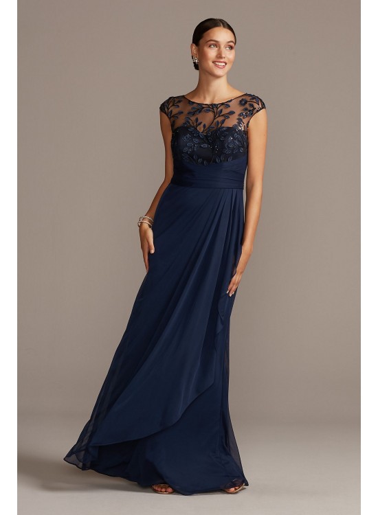 Illusion Embellished Bodice Gown with Cap Sleeves  VC1038V2