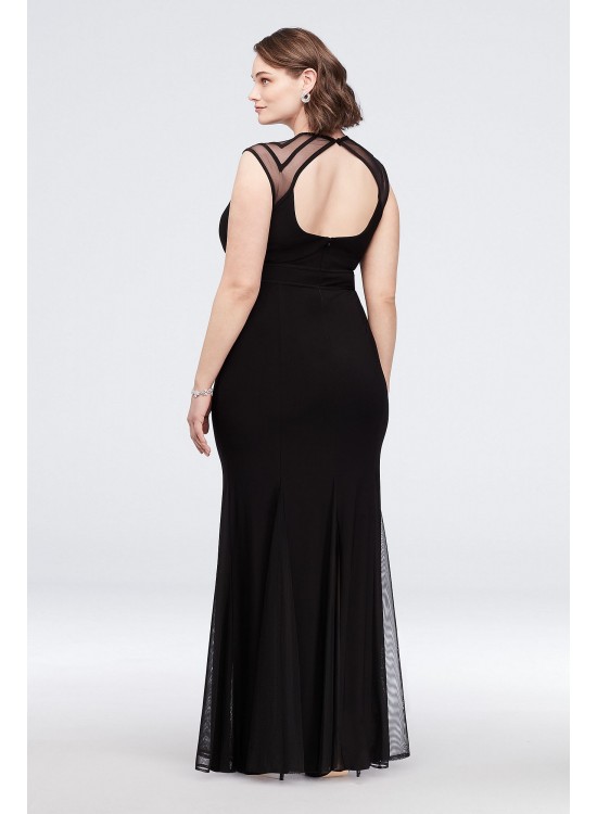 Illusion Jersey Plus Size Gown with Keyhole Back Morgan and Co 21566W