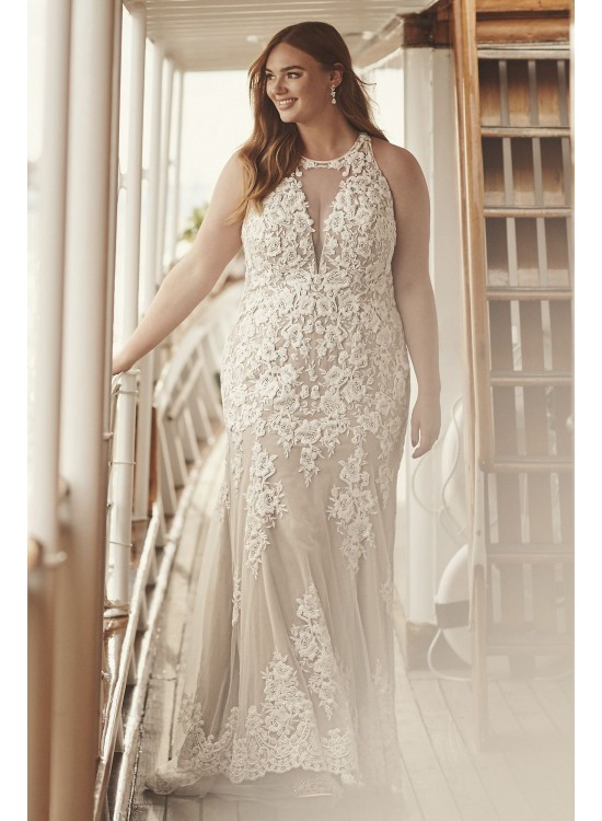 Illusion Keyhole Applique Plus Size Wedding Dress  9SWG843