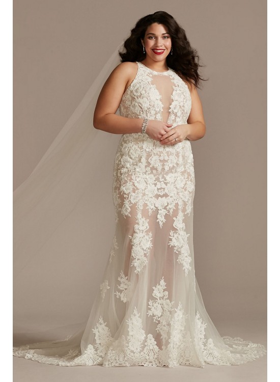 Illusion Keyhole Bodysuit Plus Size Wedding Dress  9MBSWG843