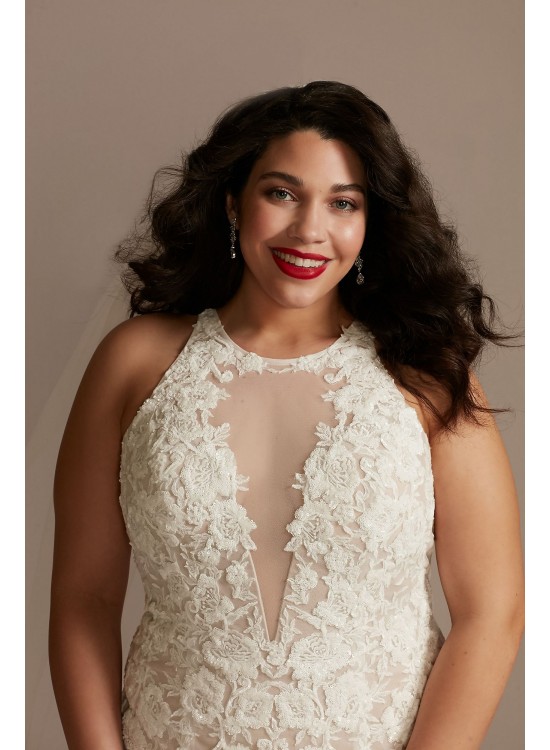 Illusion Keyhole Bodysuit Plus Size Wedding Dress  9MBSWG843