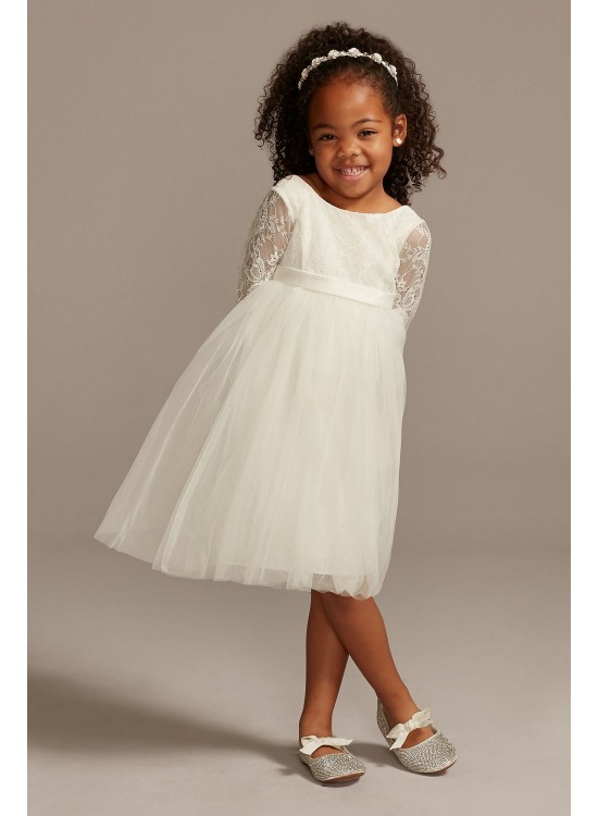 Illusion Lace Sleeve Flower Girl Dress with Bow  OP272