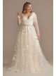 Illusion Long Sleeve Applique Plunge Wedding Dress  LBSWG820