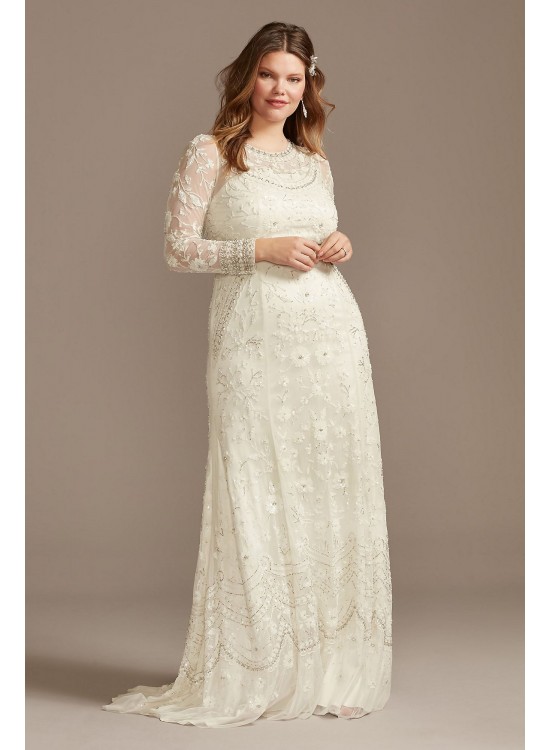 Illusion Long Sleeve Bead Plus Size Wedding Dress Melissa Sweet 8MS251222