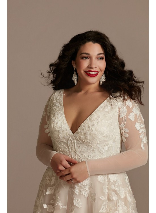 Illusion Long Sleeve Plus Size Wedding Dress  9LBSWG820