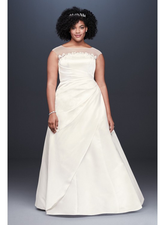 Illusion Neck Ruched Satin Plus Size Wedding Dress  Collection 9OP1348