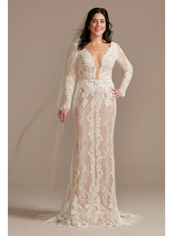 Illusion Plunge Long Sleeve Lace Wedding Dress Melissa Sweet MS251247