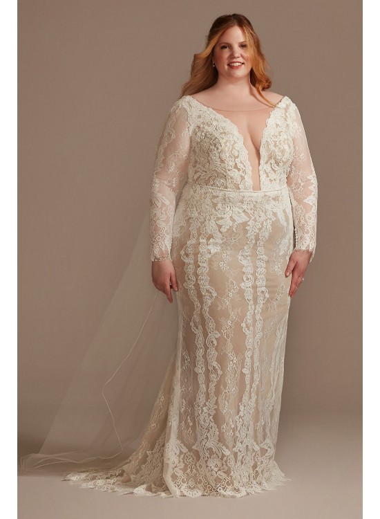 Illusion Plunge Sleeved Plus Size Wedding Dress Melissa Sweet 8MS251247