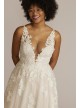 Illusion Plunge V-Neck Lace Plus Size Wedding Gown Oleg Cassini 8CWG924