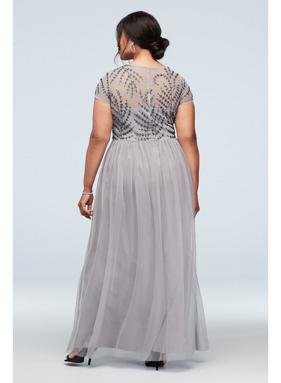 Illusion T-Shirt Sleeve Embellished Plus Size Gown Marina 292329