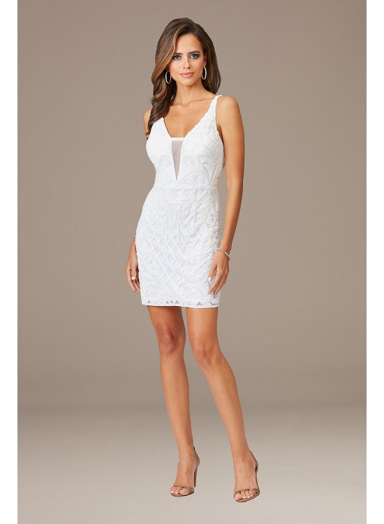 Illusion V-Neck Beaded Mini Dress with Low Back Lara 51035