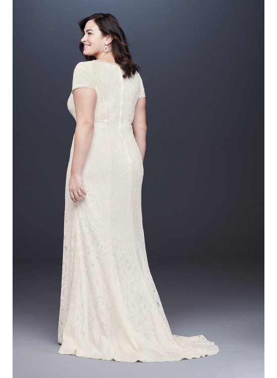 Illusion V-Neck Cap Sleeve Plus Size Wedding Dress Galina 9WG3951