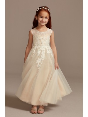 Illusion and Tulle Flower Girl Dress with Applique  WG1411