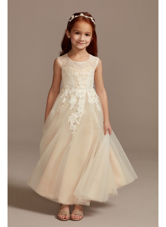 Illusion and Tulle Flower Girl Dress with Applique  WG1411