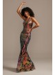 Iridescent Sequin Brocade Illusion Plunge Dress Night Studio S20042