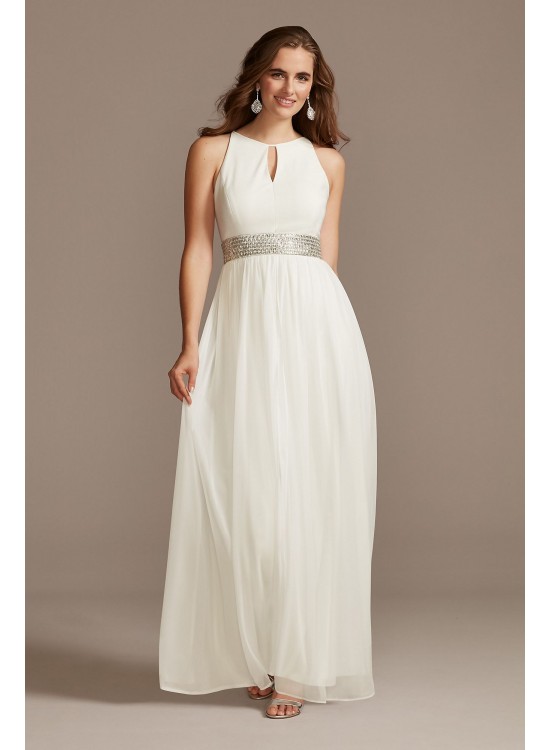 Jersey Keyhole Bodice Gown with Crystal Waist  5655