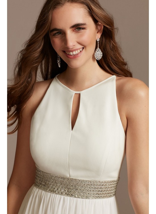 Jersey Keyhole Bodice Gown with Crystal Waist  5655