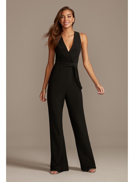 Jersey V-Neck Wrap Front Jumpsuit with Tie Belt DB Studio DS270092