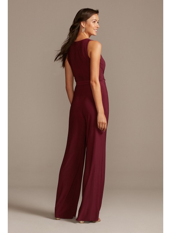 Jersey V-Neck Wrap Front Jumpsuit with Tie Belt DB Studio DS270092