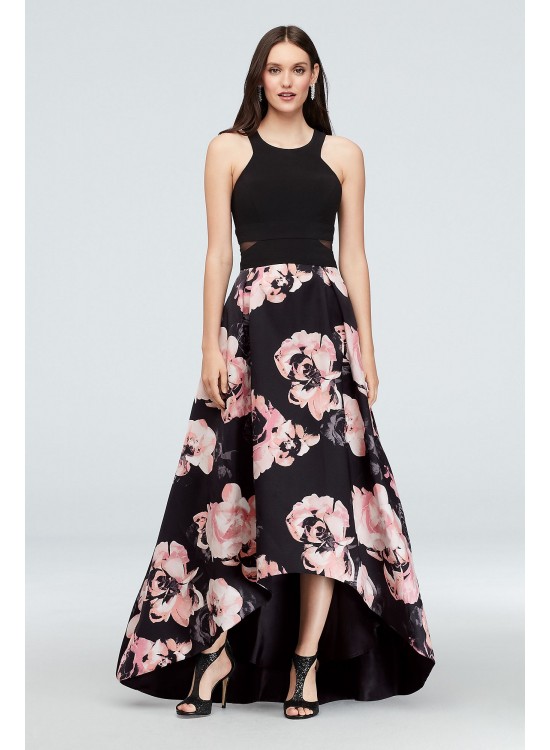 Jersey and Floral Satin High-Low Ball Gown Xscape 1042X