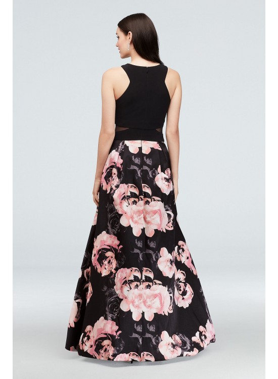 Jersey and Floral Satin High-Low Ball Gown Xscape 1042X