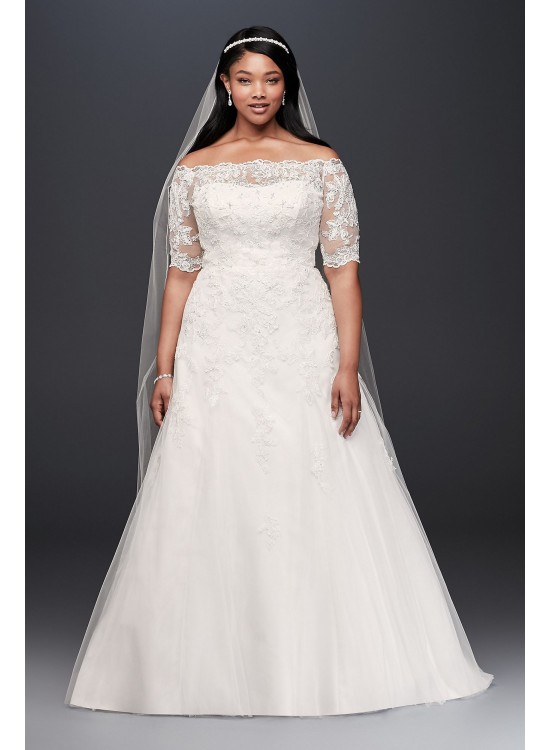 Jewel 3/4 Sleeve  Plus Size Wedding Dress Jewel 9WG3734