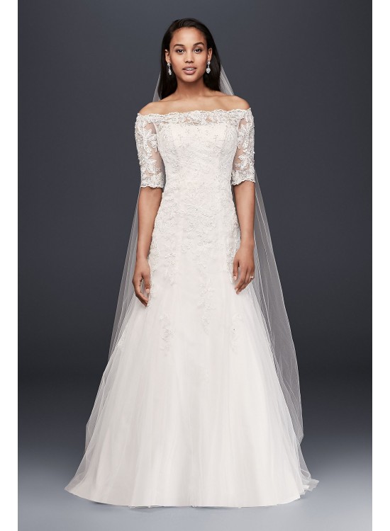 Jewel Off the Shoulder 3/4 Sleeve Wedding Dress Jewel WG3734