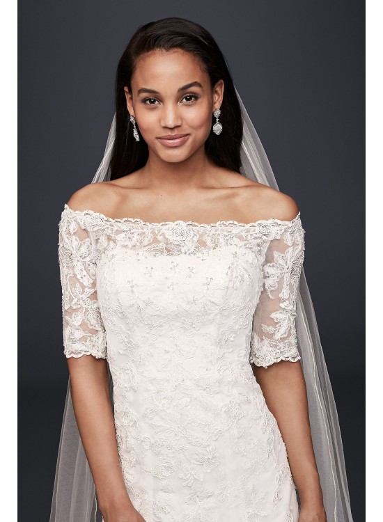 Jewel Off the Shoulder 3/4 Sleeve Wedding Dress Jewel WG3734