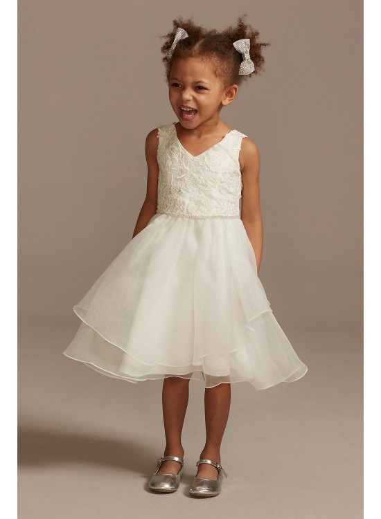 Lace Applique Flower Girl Dress with Tiered Skirt  WG1414