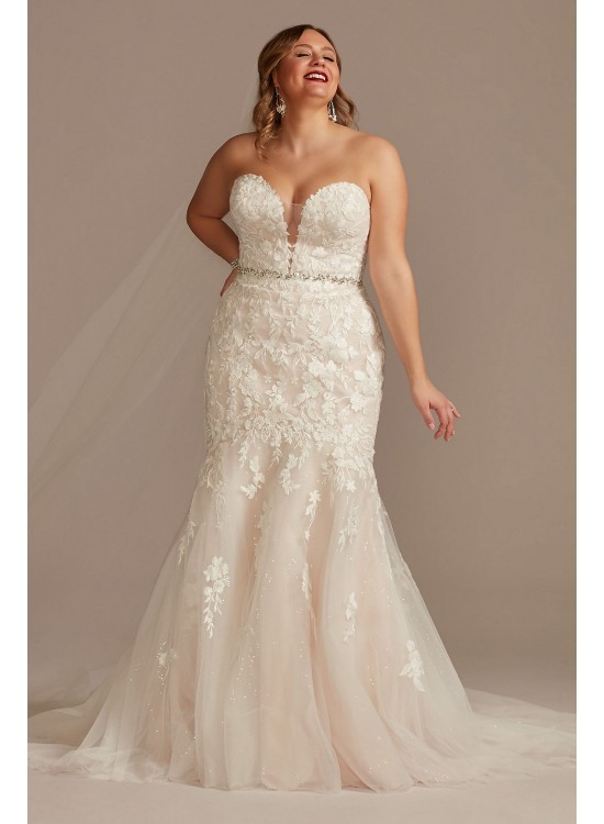 Lace Applique Mermaid Plus Size Wedding Dress  8CWG912