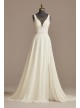 Lace Applique Plunge Chiffon Skirt Wedding Dress  LBSWG842